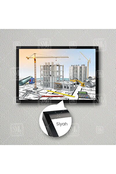SML TABLO Inşaat Mimar Mühendis Büro Ofis Dekorasyon Çerçeveli Yatay Kanvas T...