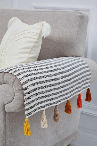Aisha's Design 2-Piece Colorful Tasseled Black Striped Armrest Set 65x55 Cm,kc-5