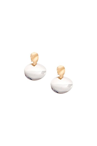 RİVUS Oval Form Double Color Earrings - Silver/Gold