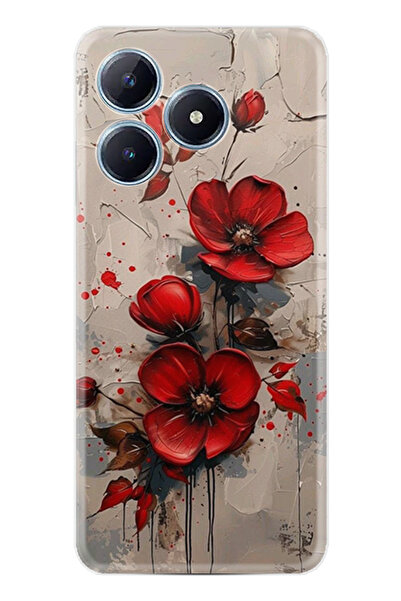 realme C61 Kılıf Boutique Baskılı Resimli Kırmızı Çiçek Pcode -098