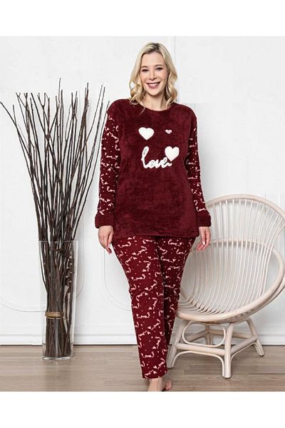 ROMEO LİFE Women's Winter Plus Size Plush Fleece Pajamas Suit 3017