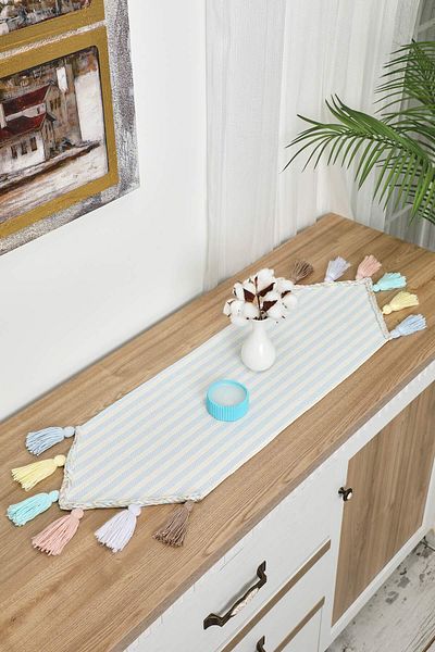 Aisha's Design Colorful Tufted Blue Striped Runner 90X30Cm,R-47K