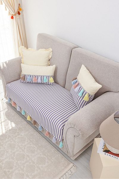 Aisha's Design Colorful Tufted Purple Striped Sofa Cover 90X155 Cm, Ko-20Ik