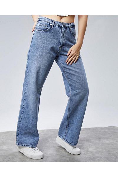 CEDY DENIM Висококачествени дамски памучни дънки Palazzo с висока талия - c613-snow-wash