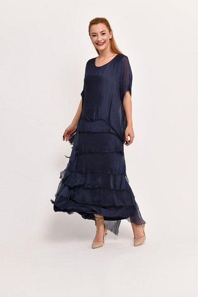 Bohem Stil Rochie de mătase din mătase cu jumătate de mânecă, mărimea 2 italiană