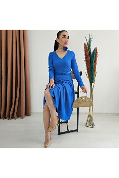 Altı Üstü Butik Rochie cu mânecă lungă cu centură din Lycra