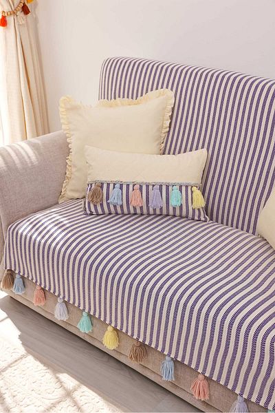 Aisha's Design Purple Striped Colored Tufted Sofa Cover - Back and Seating Cover, 180x155 Cm, Ko-30ik