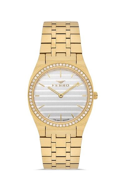 FERRO Quartz Steel Gold Color Silver Dial 32 mm Women's Wrist Watch (with Bracelet Gift)