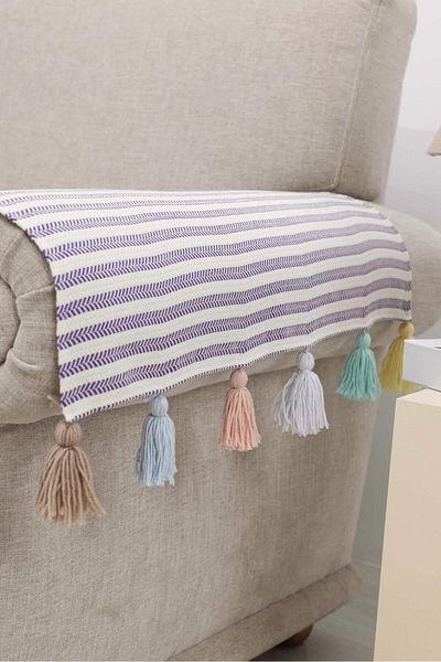 Aisha's Design Set of 2 Colorful Tufted Purple Striped Armrests 65X55 cm