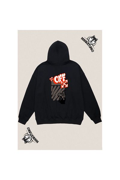 MarkaTurko Street Style Special Design Back Printed Black Hooded Unisex Sweatshirt 5050-55S