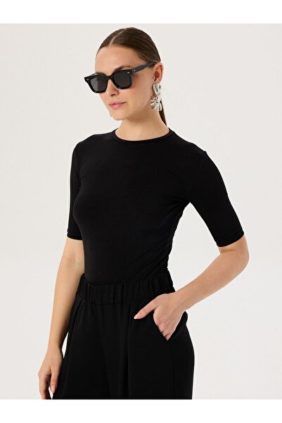 RİVUS Black Three-Quarter Sleeve Blouse