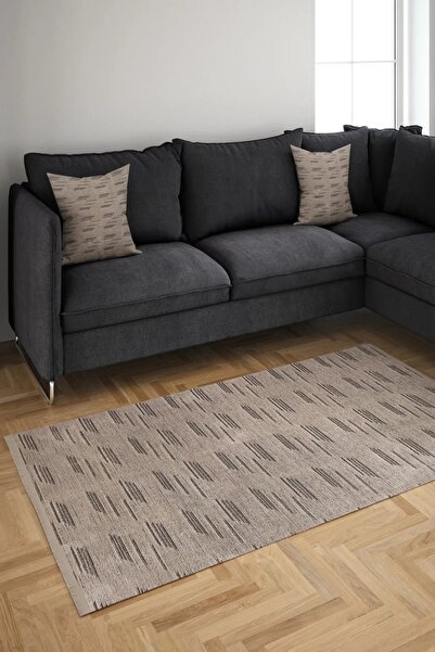 farbateks Vizon Siyah Cizgili Makinada Yıkana Bilir Şönil Kilim Kaymaz Taban Makina Halısı