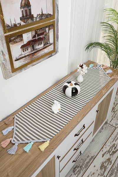 Aisha's Design Black Striped Pattern Runner 140 X 40,r-54b