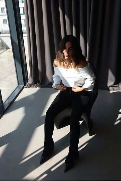 Özge Özgenç Madonna Collar Capri Sleeve Satin Blouse