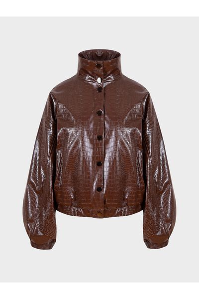 RİVUS Веган кожено яке Croco Oversize Bomber - Кафяво