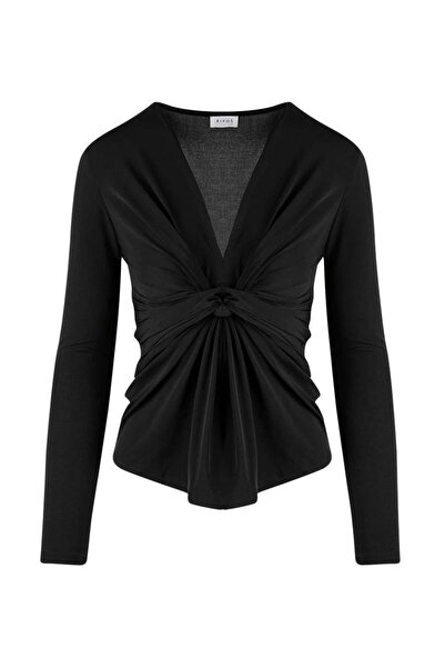 RİVUS Önü Burgu Detaylı Bluz-Siyah
