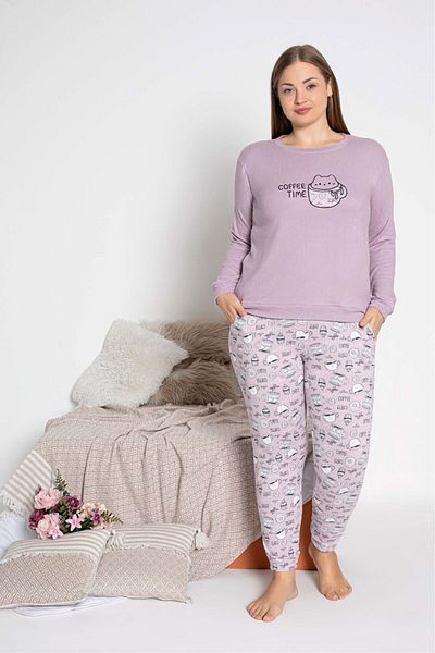 bie's Women's Crew Neck Button-Free Winter Thermal Fabric Wrist Cuff Long Sleeve Jogger Pajamas Set with Pockets
