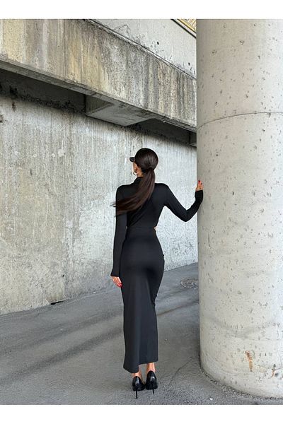 Enie Rochie lungă elastică cu detaliu negru pe burtă pentru femei