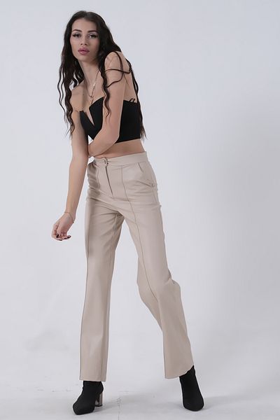 Feminist Raised Leather Trousers Stone0102071