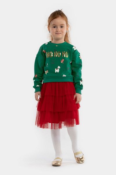 HAUSEkids 4-7 Years Old Ho Ho Ho Ho Girl's Skirted Suit -Green-