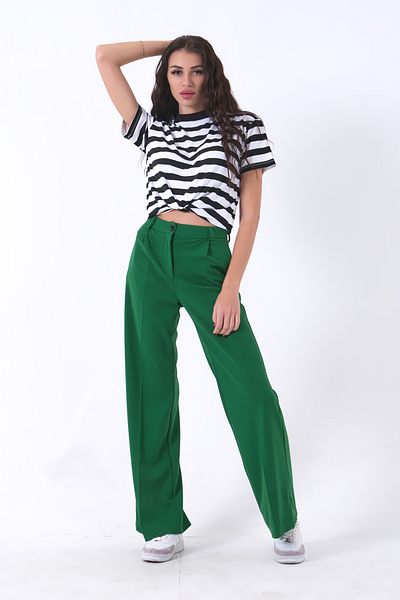 Feminist High Waist Pleated Palazzo Trousers Green0102066