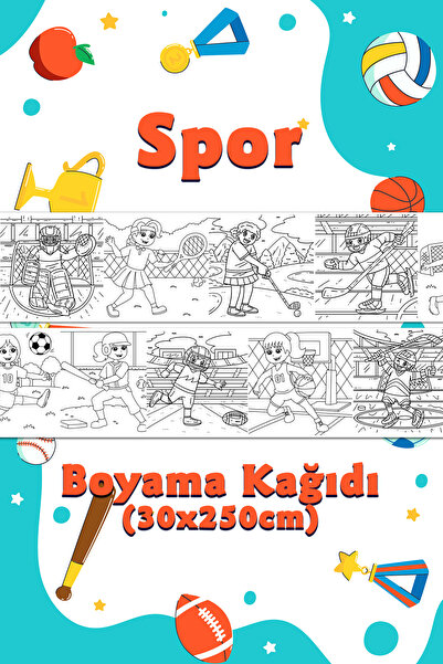 BiWini Spor Temalı Dev Boyama Kağıdı 2,5 Metre Rulo Boyama Kağıdı - Çocuk Eği...