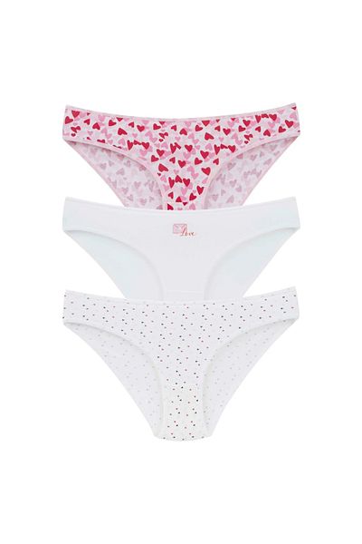 LİBELLA İÇ GİYİM Chiloți din bumbac și lycra cu model de dragoste multicolori pentru femei, pachet de 3