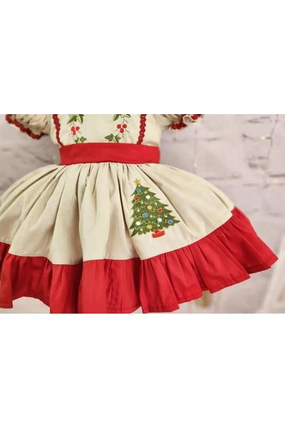 Hly Karol Tasarım Beige Red Ruffled Vintage Baby Girl Dress, Custom Made Girls Dress, Birthday Dress,