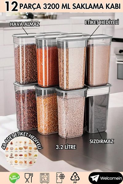 welcomein 3200ml Mega Size - Rectangular Food Pulses Set with 12 Labels, Microwave and Freeze Compatible