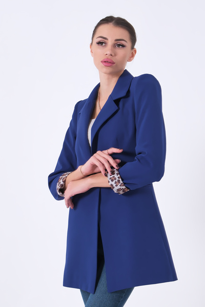 Feminist Saks Leopar Astar Detaylı Krep Kadın Blazer Ceket 0105120
