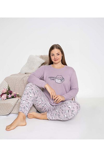 bie's Women's Crew Neck Button-Free Winter Thermal Fabric Wrist Cuff Long Sleeve Jogger Pajamas Set with Pockets