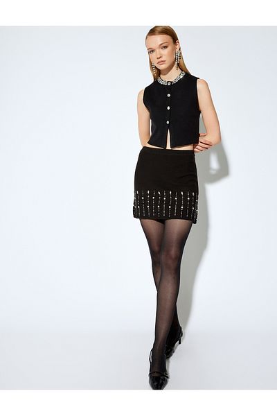 Koton X Melis Ağazat - Standard Waist Mini Stone Knitwear Skirt