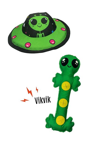 Havhav Alien Dude Dog Toys Set with Food Storage, Vikvik Sound Alien and Ufo Plush Dog Toys