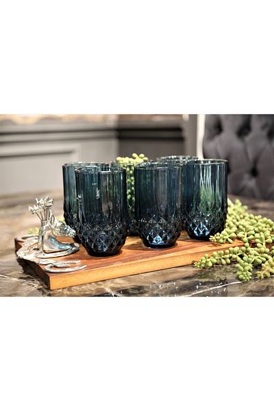 Lucky Art Pure Blue 6-Piece Glass Mesrubat Goblet Set