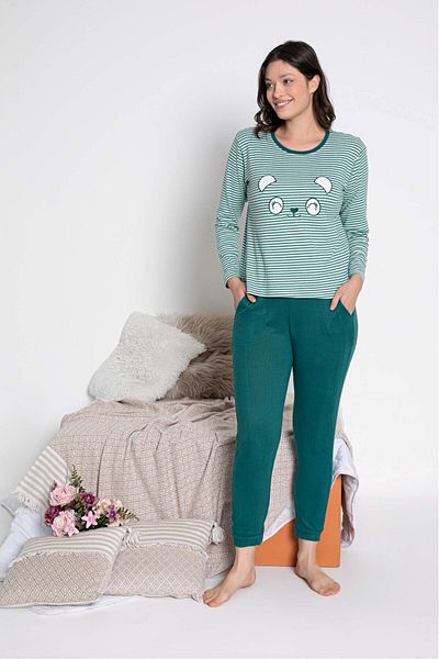 bie's Set de pijamale pentru femei, cu decolteu, fără nasturi, din țesătură termică de iarnă, cu manșetă la încheietură, cu mânecă lungă, cu buzunare