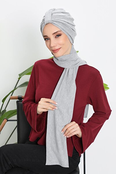 Aisha's Design Winter Scarf Bonnet Turban, B-80Rb, Gray Melange