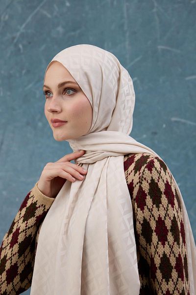 İpekhan Ecru Silky Jacquard Shawl - Φθινόπωρο Χειμώνας 9019-27