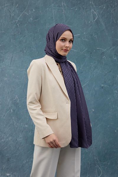 İpekhan Fall Winter Silky Jacquard Shawl Purple 9019-18