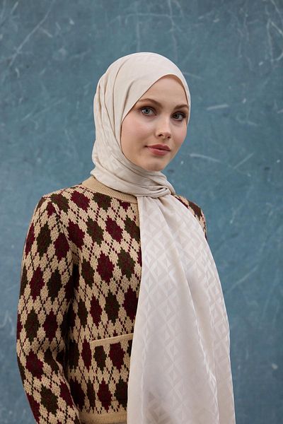 İpekhan Ecru Silky Jacquard Shawl - Φθινόπωρο Χειμώνας 9019-27