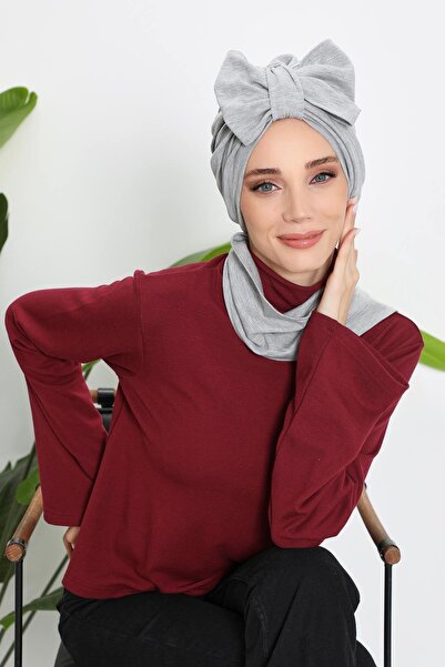 Aisha's Design Winter Scarf Bonnet Turban, B-80Rb, Gray Melange