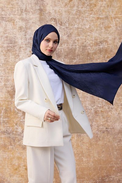 İpekhan Σάλι Navy Blue Silky Jacquard - Φθινόπωρο Χειμώνας 9020-12