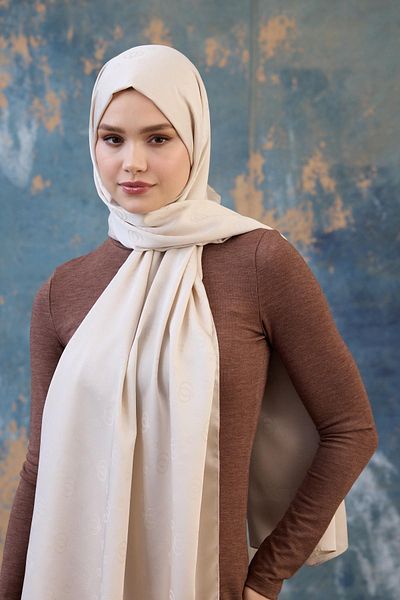 İpekhan Ecru Silky Jacquard Shawl - Φθινόπωρο Χειμώνας 9018-27