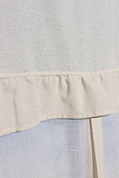 cotton maison Naturel Potlu Tül Perde Retro Krem Fırfırlı