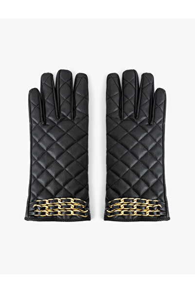 Koton Suni Deri Eldiven Kapitoneli Zincir Detaylı