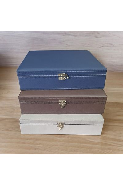 Adalinhome صندوق ساعة مجوهرات مطلي بالجلد مكون من 10 أقسام مكون من 3 قطع (3 قطع)