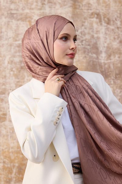 İpekhan Milky Brown Jacquard Μεταξένιο Σάλι - Φθινόπωρο Χειμώνας 9020-23