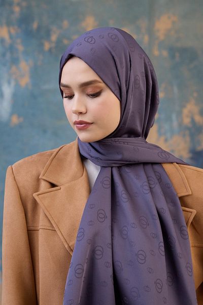 İpekhan Fall Winter Silky Jacquard Shawl Purple 9018-18