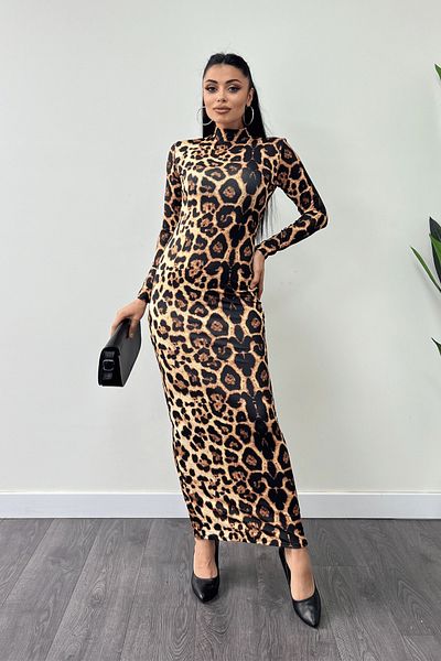 giyimmasalı Jersey Fabric Leopard Print Maxi Dress - LEOPARD