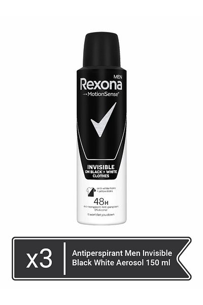 Rexona Antiperspirant Men Invisible Black White Aerosol 150 ml  x 3 pieces