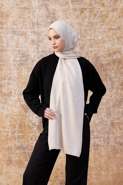 İpekhan Ecru Silky Jacquard Shawl - Fall Winter 9020-27
